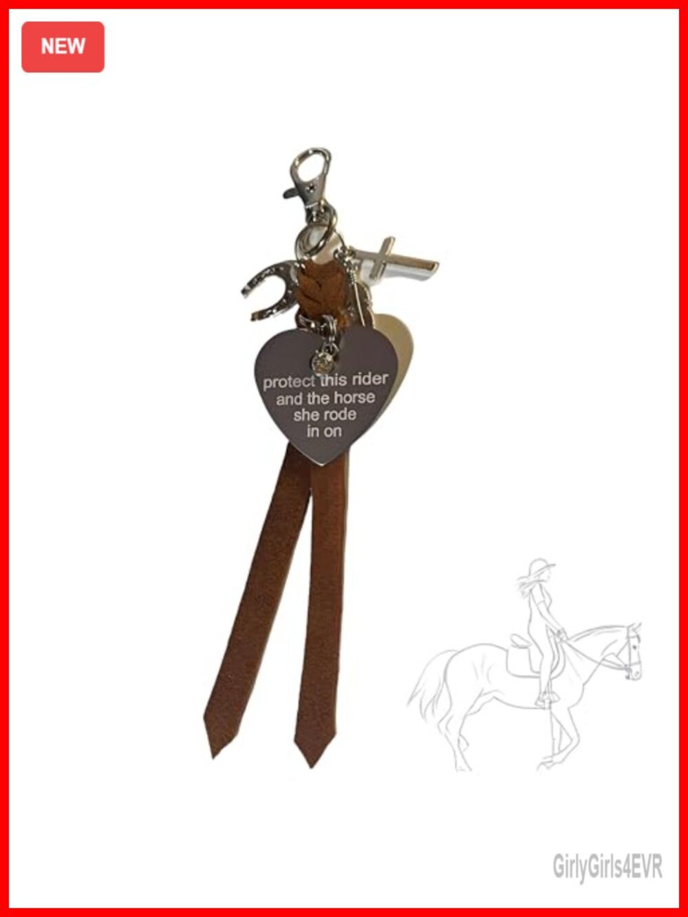 Saddle Heart Charm Equestrian Keychain Bag Charm Horse Lover Gift Metal Suede